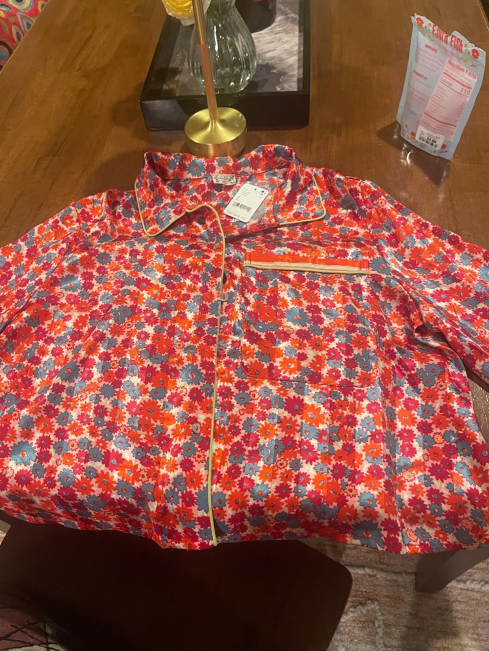 Free People Floral Satin Pajama Top in Red, Blue, Pink.  Runs more like a S/ M